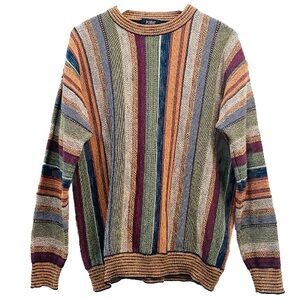 Vintage POINT OF ITALY Multicolored Stripe Knit Retro Knit Men’s Sweater Size L